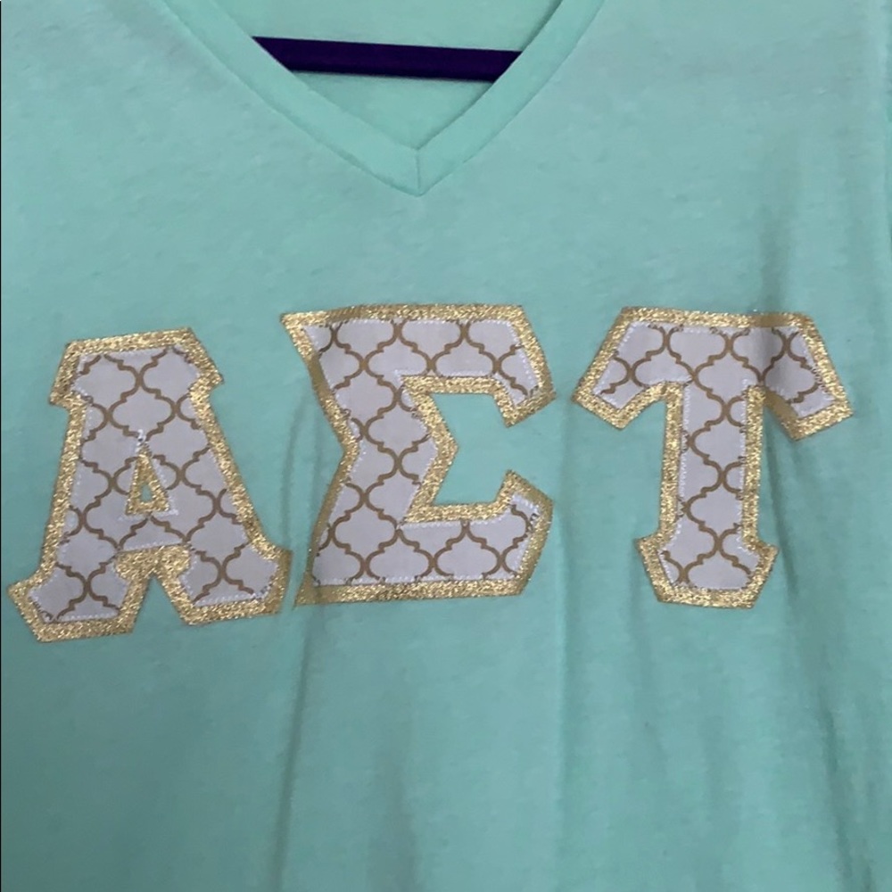 Mint green Alpha Sigma Tau letter shirt